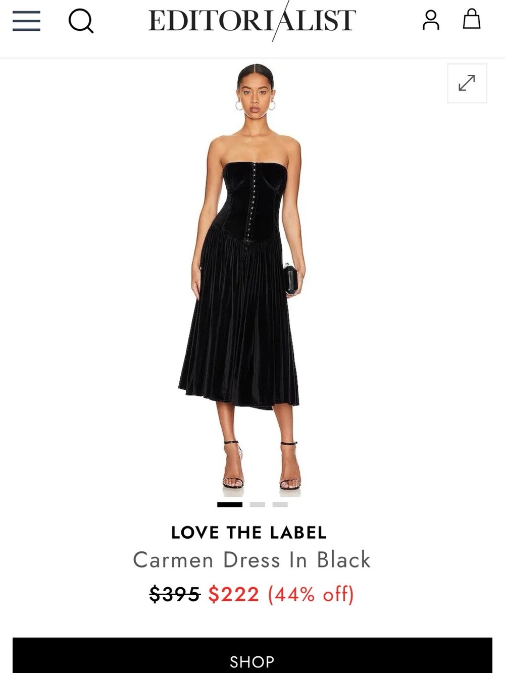 Love the Label Carmen Black Velvet Corset Midi Dress XS Boned Strapless - Picture 3 of 11